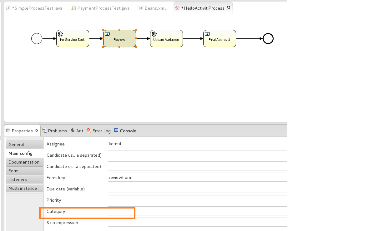 Task category defined in GUI