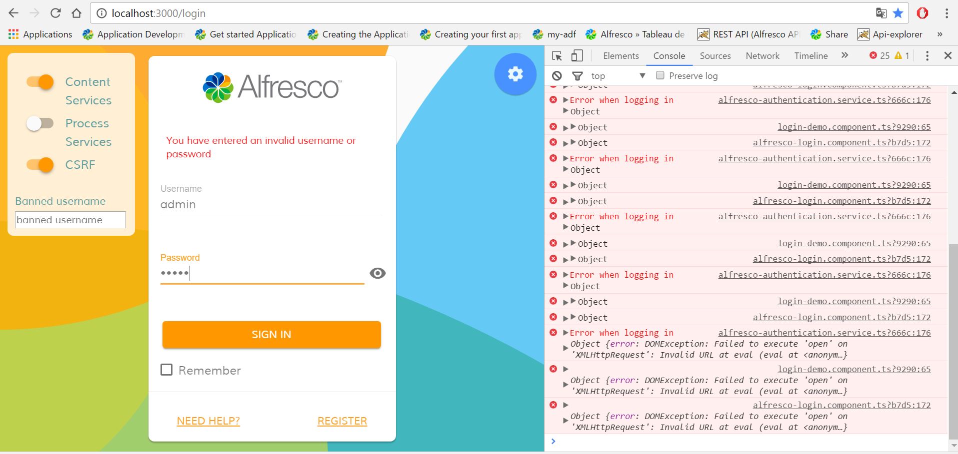 Alfresco ADF login page