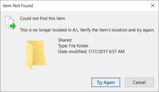 Item not found error