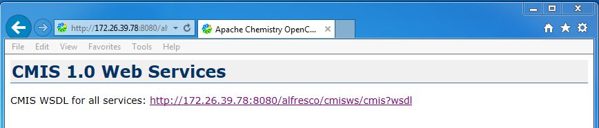 Imgage showing CMIS 1.0 Web Service on Alfresco 5.2