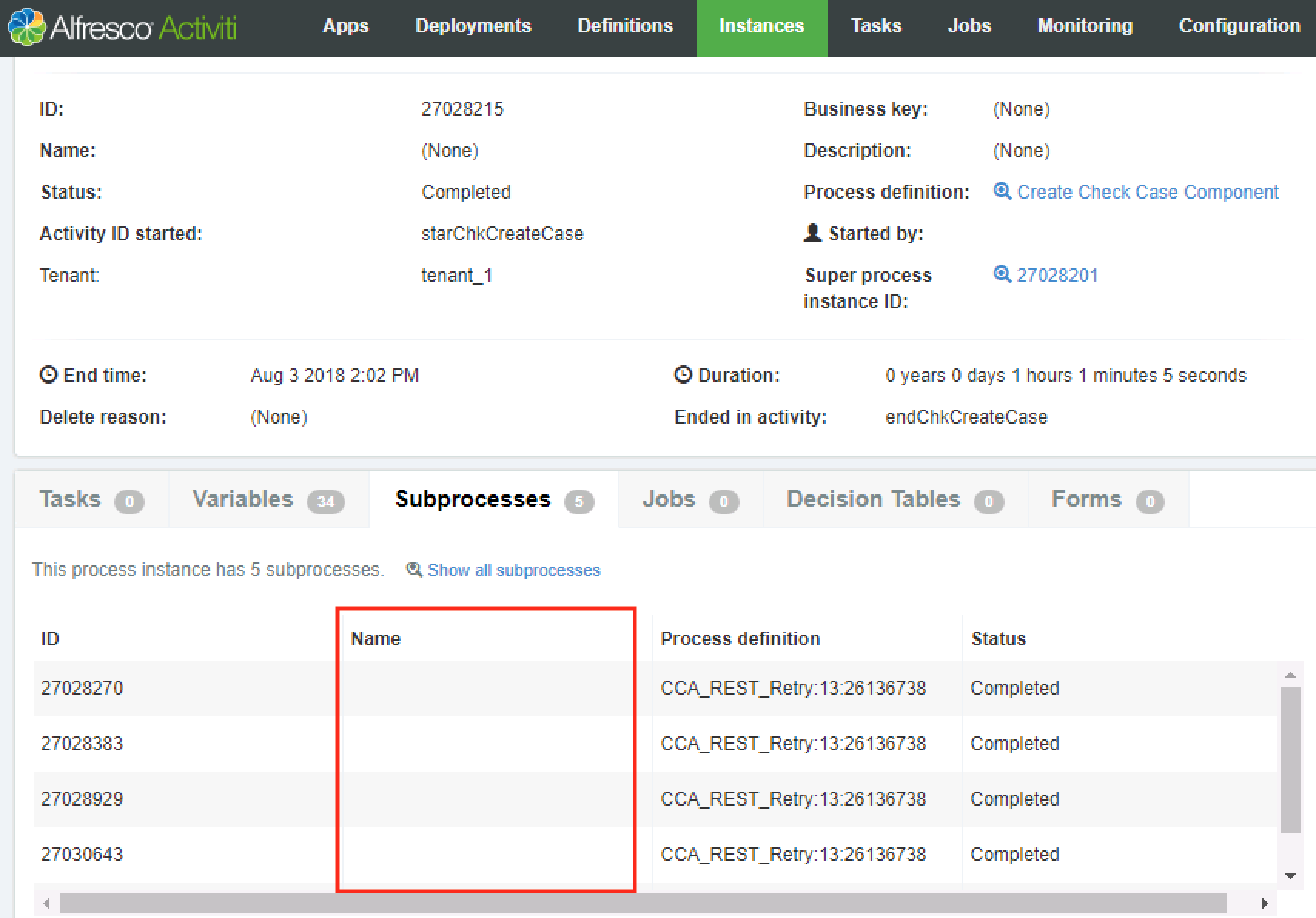 Process Def with multiple subprocesses and no name