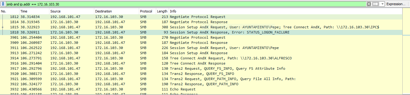 Trazas Autenticación SMB Wireshark